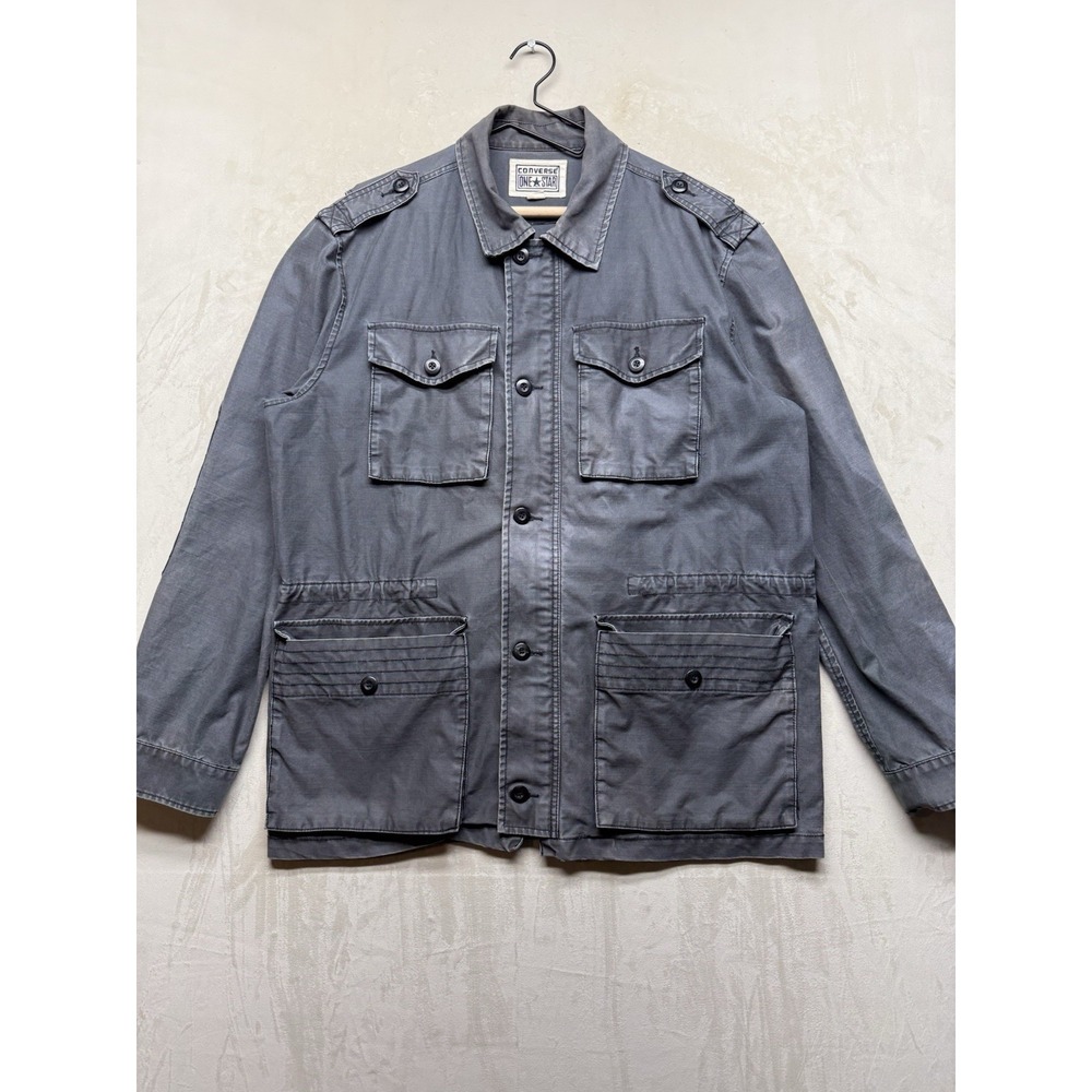 Y2K Converse One Star Military Field Jacket Mens L Black Canvas M65 Utility Coat